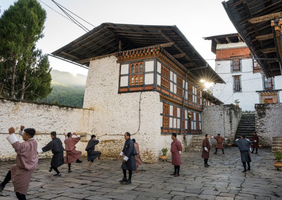 Bhutanese people practicing mask dance