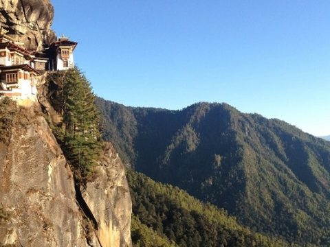 Taktsang monastery on the cliff face above the Paro valley